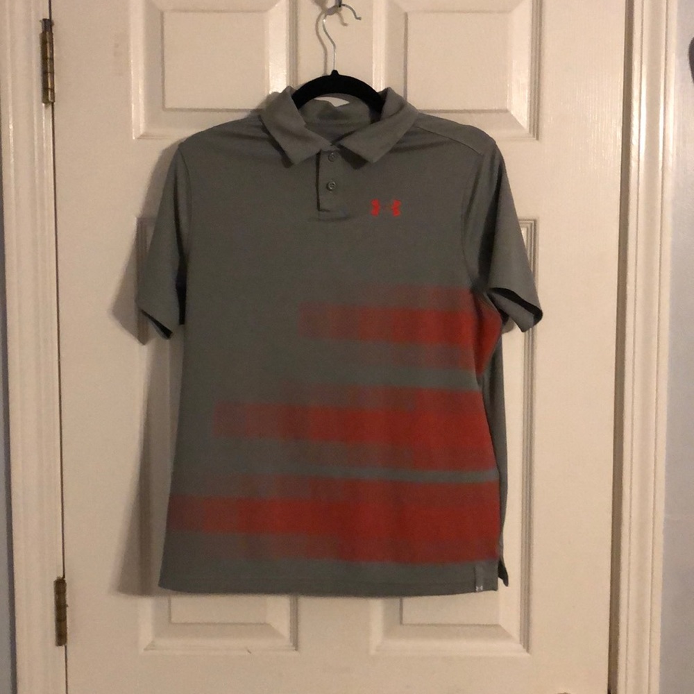 Gray and Red Under Armour polo shirt